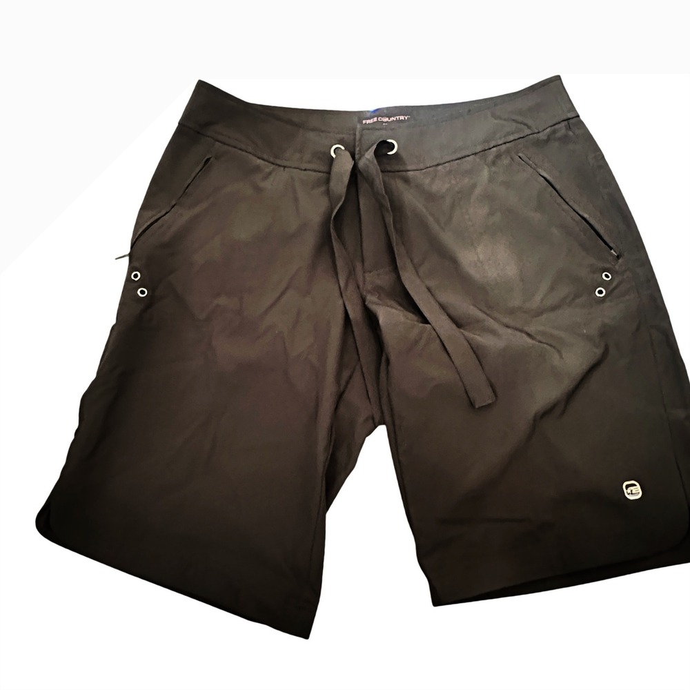 Free Country Board Shorts Womens M 8/10 Black Swim Beach Coverup Athletic Surf